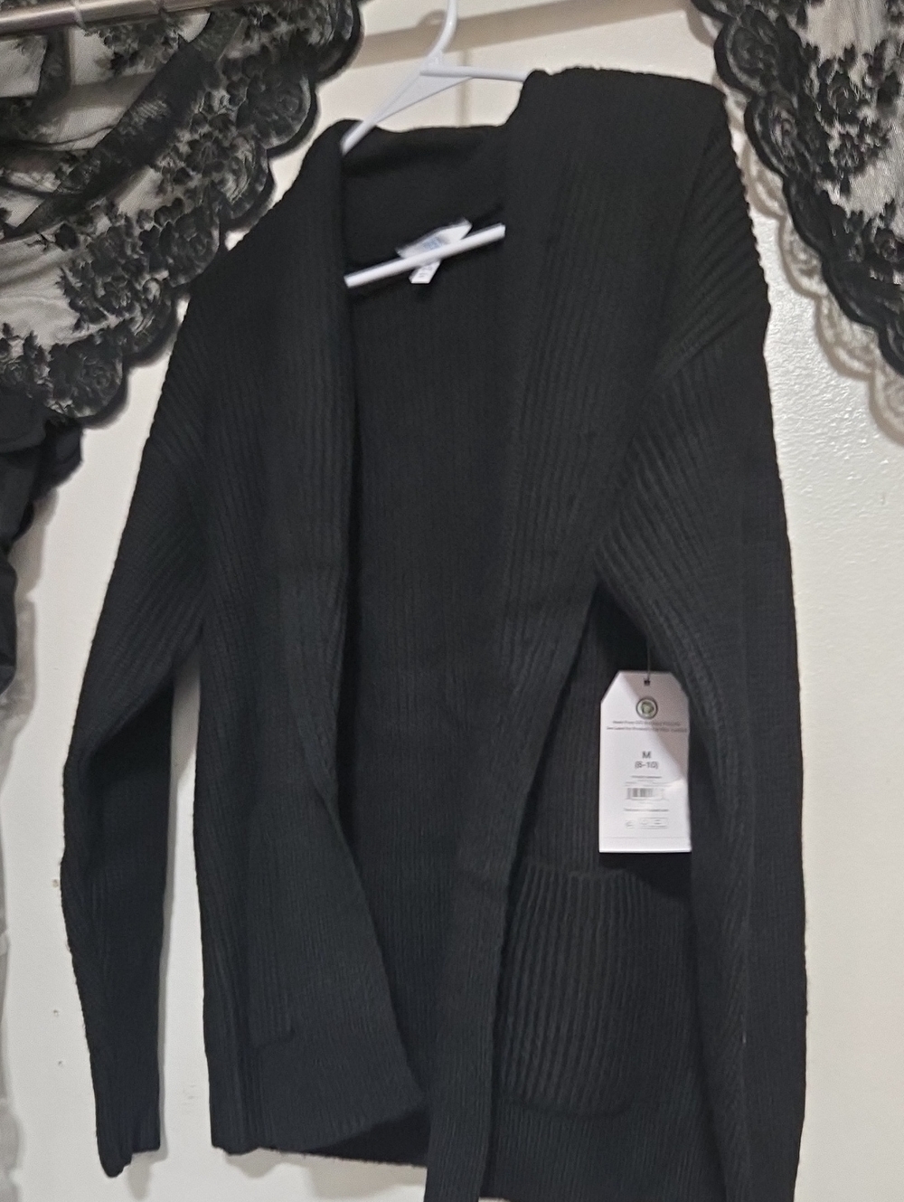 Terra & Sky Black Ribbed Open-Front Cardigan